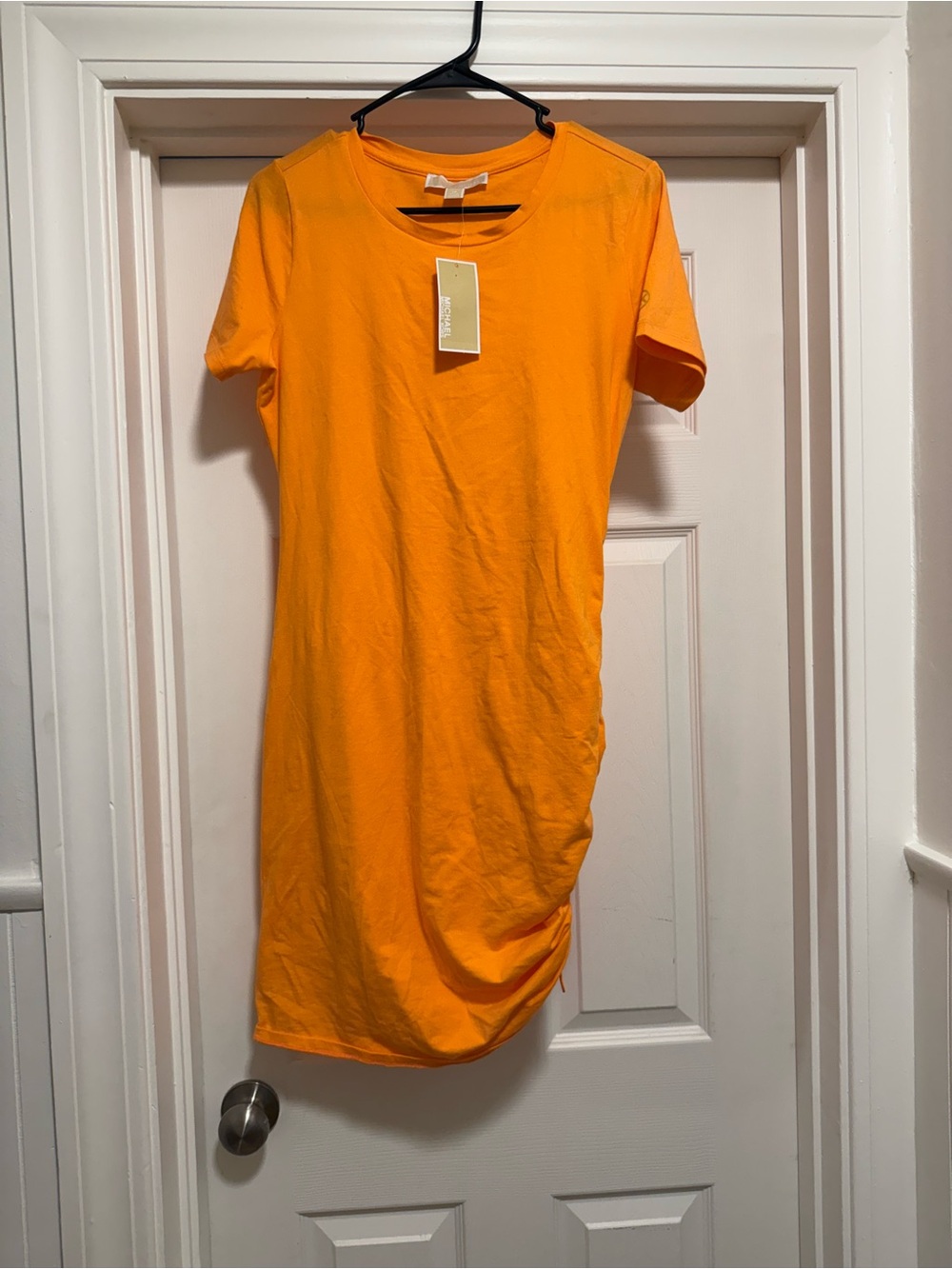 Michael Michael Kors Bodycon Orange Ruched Side T-shirt Dress Size Medium